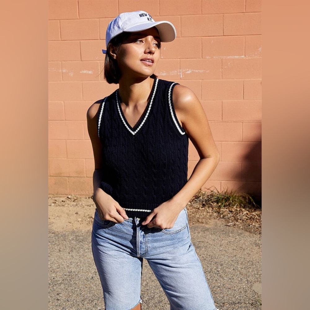 Brandy Melville Navy Cable Knit Vest